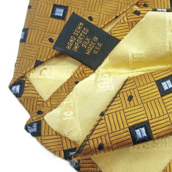 Robert Talbott Men's Silk Necktie Best of Class Gold Blue Squares Geometric USA - Picture 8 of 11